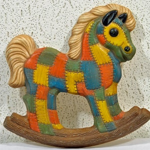 Vintage Nursery Patchwork Rocking Horse Wall Decor