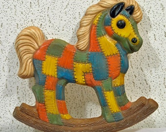 Vintage Nursery Patchwork Rocking Horse Decoración de pared