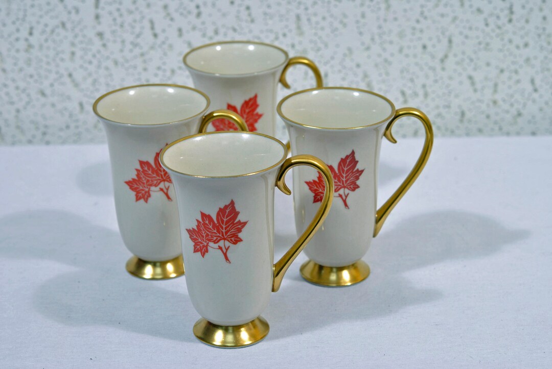 Vintage Irish Coffee Mugs With Gold Trim and Orange Maple Leaf Etsy