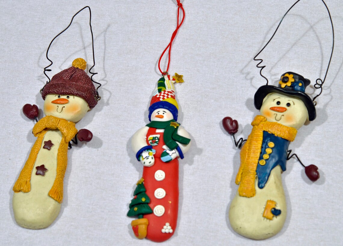 3 Vintage Snowmen Ornaments Etsy