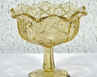 Bernstein Schliff Glas Sockel Candy Dish - Vintage