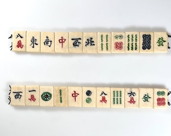 One strand carved bone Mahjong tiles/two holes;one side design
