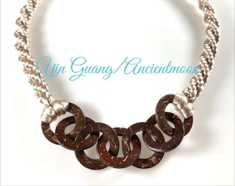 Kit-7Strand Laramie Braid  Vintage Coconut Rings  Necklace