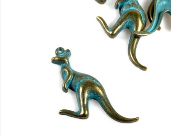 Kangaroo charms, one side, 20mm x 46mm Patina /2, 4 or 10 BULK