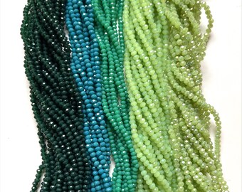 One or Ten Tiny Crystal 2x3mm roundel Green Shade/150 pc Per strand