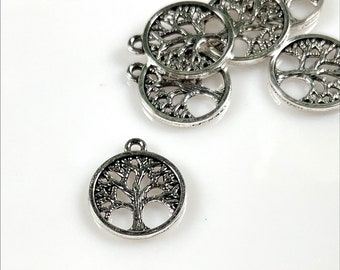Tree of Life charms, double side, 15mm Silver /4, 10 or 20 BULK