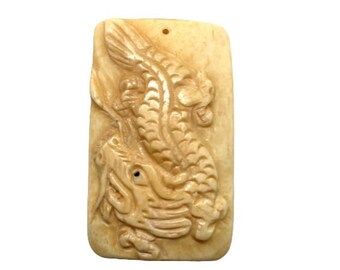 One Vintage Ox bone carved Dragon Pendant