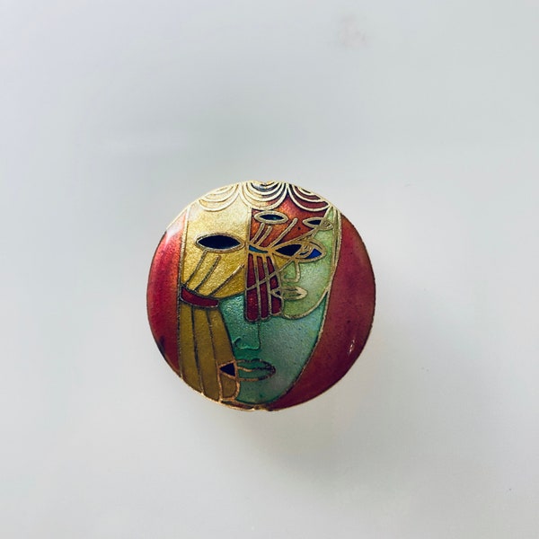 One Vintage Enamel Cloisonne faces bead