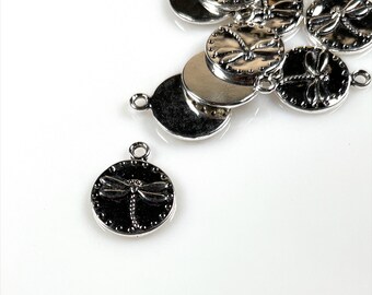 Dragonfly charms, one side, 15mm Silver /4, 10 or 20 BULK