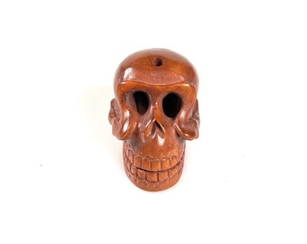 One Hand Carved boxwood Ojime bead-Skull