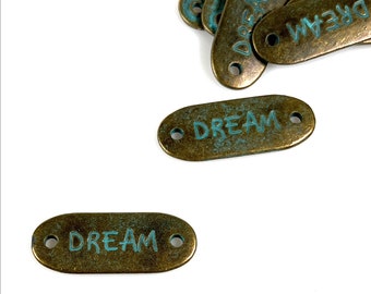 Dream charms, two side, 25mmx12mm Patina /2, 4 or 10 BULK