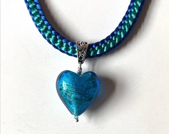 Kit-Kumi Heart Braid with a Foil Glass Heart Pendant Necklace