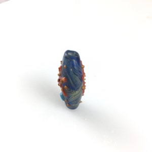 One Oval Lampwork glass 25mmx15mmx10mm blue orange starfish image 3