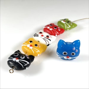 One Cat Face Lampwork glass bead, double sides
