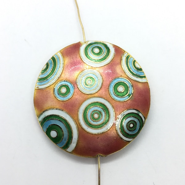 One Vintage Enamel Cloisonne Circle Bead