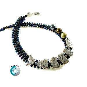 Kit-Beaded Kumihimo Lucky Fish Upstream Necklace