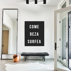 Eat Pray Surf Translated in Spanish Wall art Minimalist retro style gallery print high res come reza surfea, beach house surf shack decor