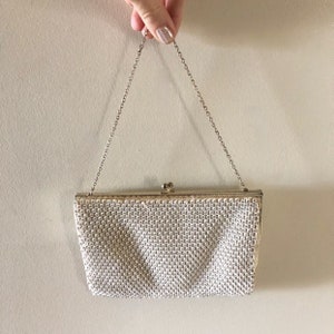 Vintage mid century rhinestone LKW English petit point sparkly evening clutch purse