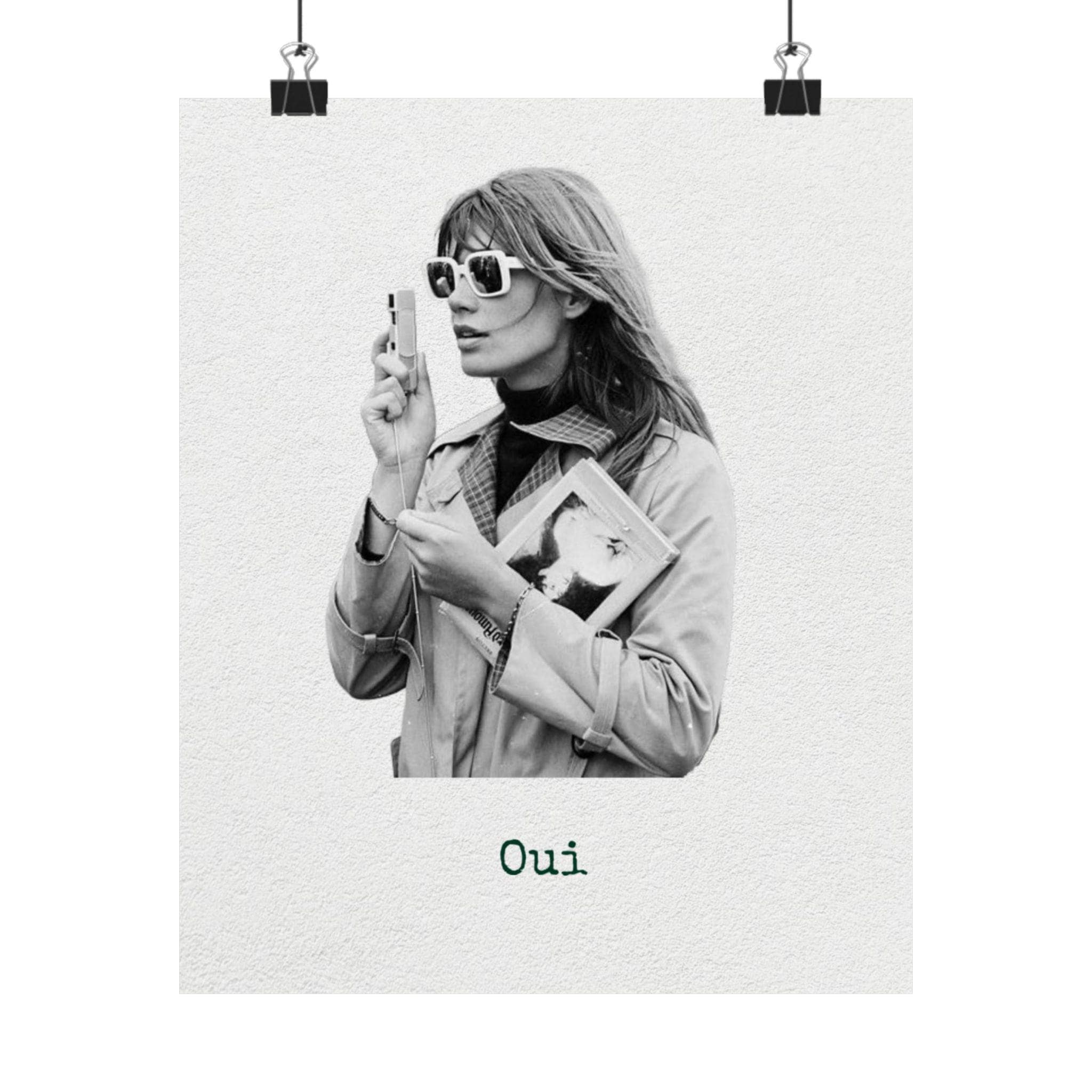 Oui (yes) French Girl Style Jane Birkin Retro Black and White Matte Vertical Poster Print (Various sizes)