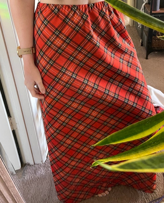 vintage 1970s red plaid maxi Polyester Pencil ski… - image 5