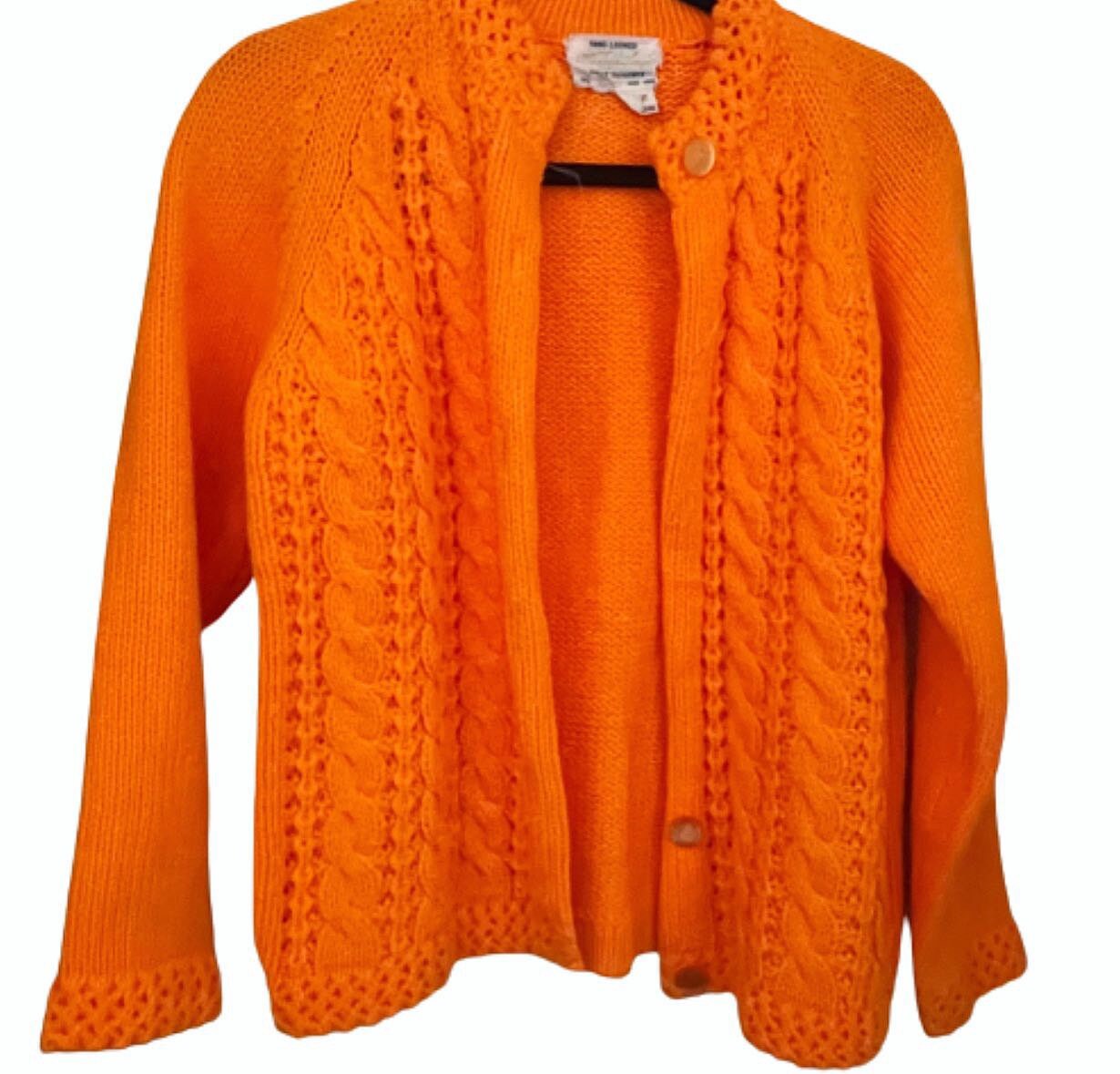 Vintage 1970s Bright Orange Cable Knit 