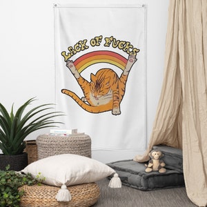 Mancanza di F*cks Cat Lick Rainbow Banner Vertical Flag