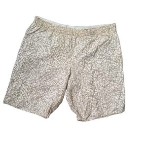 Vintage 90s headlines Beige Patterned Bermuda long Shorts elastic waist pull on