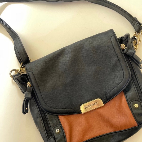 Ellen Tracy Leather Crossbody Brown and black Bag