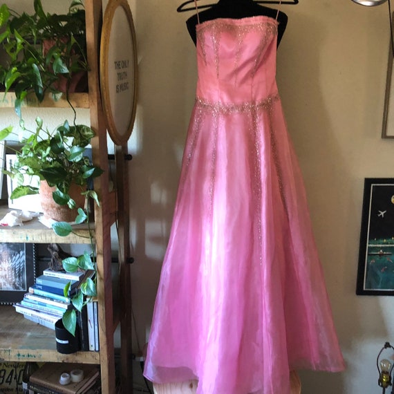 Vintage Pink strapless beaded princess maxi gown p