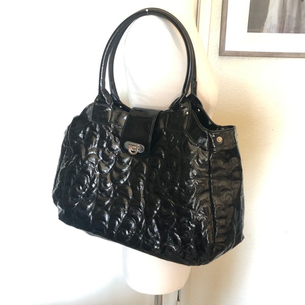 Vintage FCUK French Connection large patent leather black shoulder bag 18”