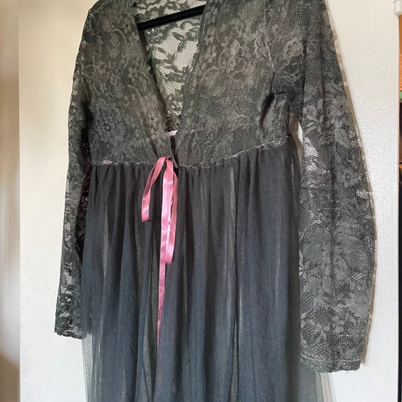 Vintage sheer grey black long sleeved lace sexy m… - image 3