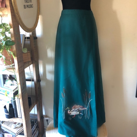 Vintage green high waisted wrap maxi skirt with bi