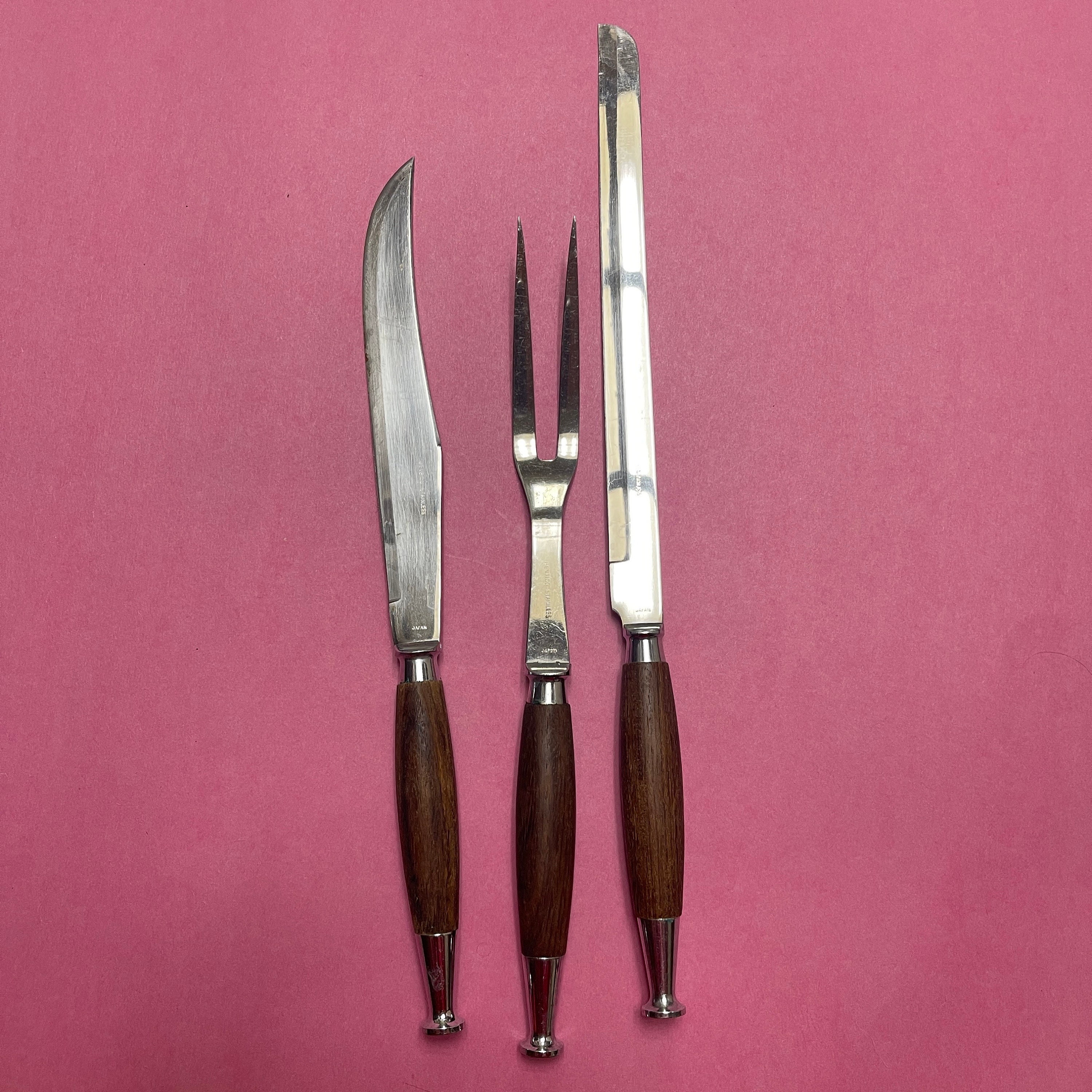 Vintage Mid Century Gensico Japan Carving Knives Set Stainless Steel