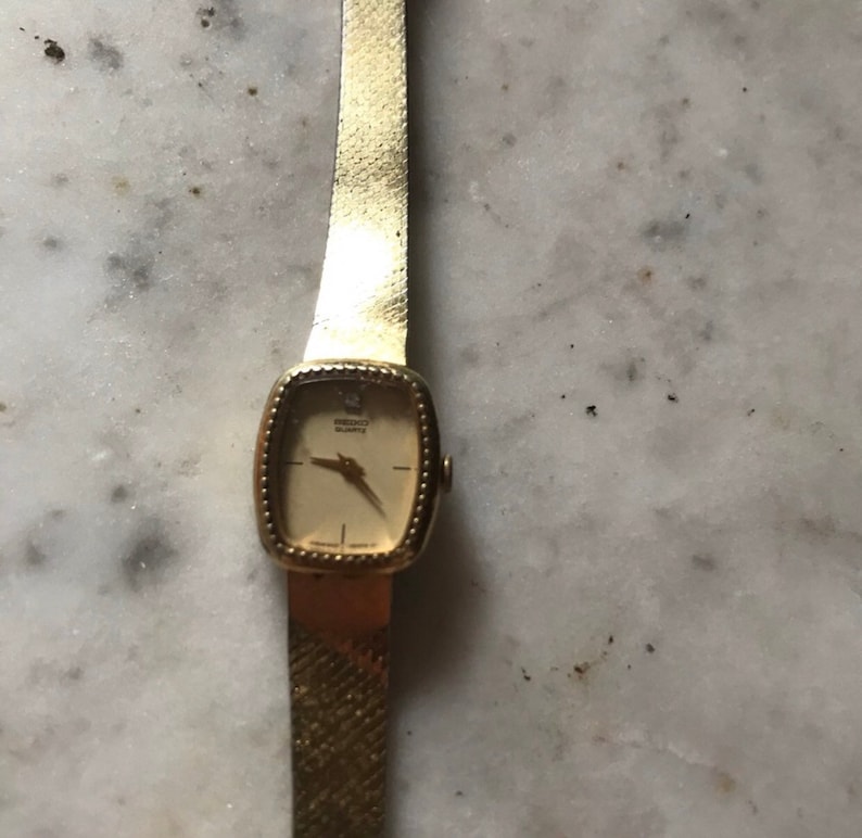 Vintage Gold Diamond Seiko Watch Womens Dainty Crystal Dial Bracelet Etsy