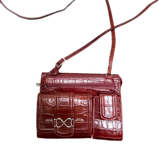 Brighton VINTAGE 100 Leather Foldover Croc Crossbody Wallet