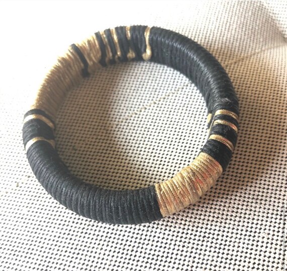 Vintage Croatian black and gold handmade thread b… - image 2