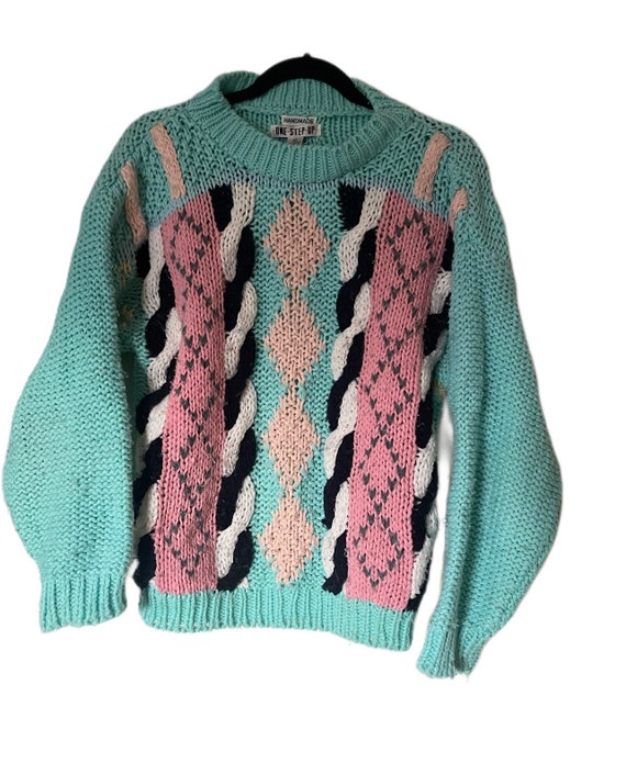 one step up handmade cable knit vintage 90s abstra
