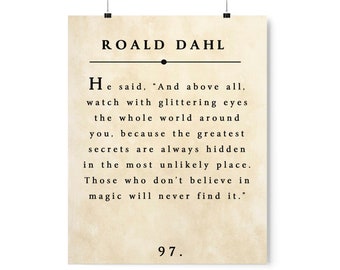 SALE! Roald Dahl Digital Print Instant Download with Distressed Old Book Page Background