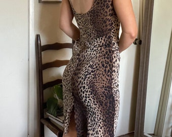 SALE! Moschino vintage 90s Designer cheetah print Bodycon slip wedding guest midi knee length sleeveless dress