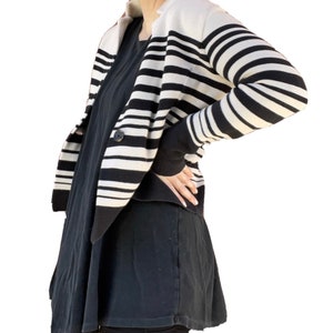 Black and tan Button Cotton Nautical Style Cardigan Cowl Neck Jacket