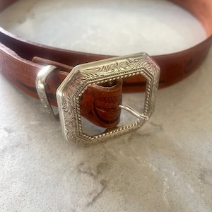 Leather Belt Size 51 Tooled Eagle Design Brown American Hand-Made Western