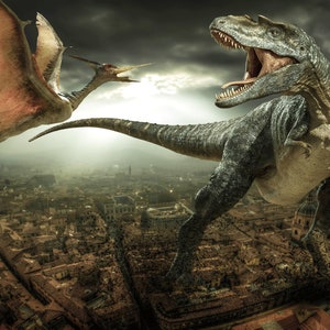 Dinosaurs Fight Background - Petbackdrops - Terrarium Background - Aquarium background Reusable