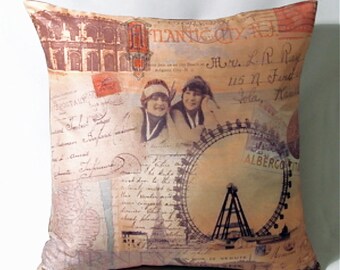 Vintage Postcards Inspired Decor Throw Dupioni Love Letters Collage Pillow Cover by Allagraph-Contemporary Decorative Throw Pillows –Gift