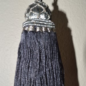 Set of 4 Large  Blue and Dark Silver  Versailles Tassels