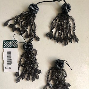 Set of 4-Handcrafted Smoke Beaded Tassels