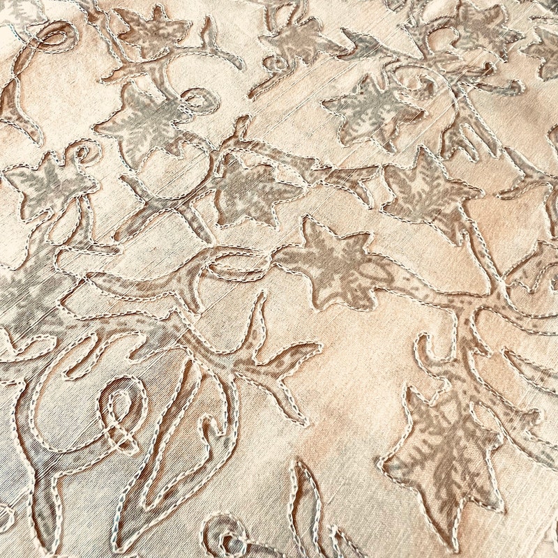 Ecru Embroidered Raw Silk 301 Fabric main image 0