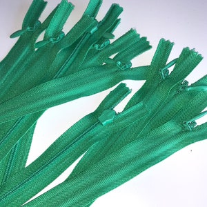 Set of 5- Emerald Green  Conceal, Closed End Zippers