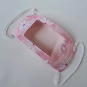 Clear Window Face Mask For the Deaf and Hearing Impaired Pink Daisy