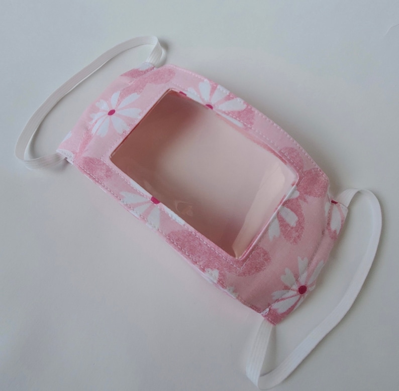 Clear Window Face Mask For the Deaf and Hearing Impaired Pink Daisy