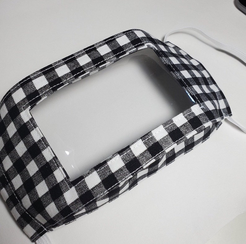 Clear Window Face Mask For the Deaf and Hearing Impaired B&W Gingham